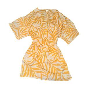 Maison Du Soir Magnolia Luxe Robe Size M/L Yellow White Palm Print Tie Waist